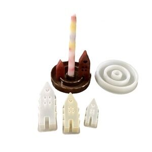 RESIN/EPOXY TINY VILLAGE CANDLE HOLDER MOLD USED.  COMPLETED ART NOT INCLUDED